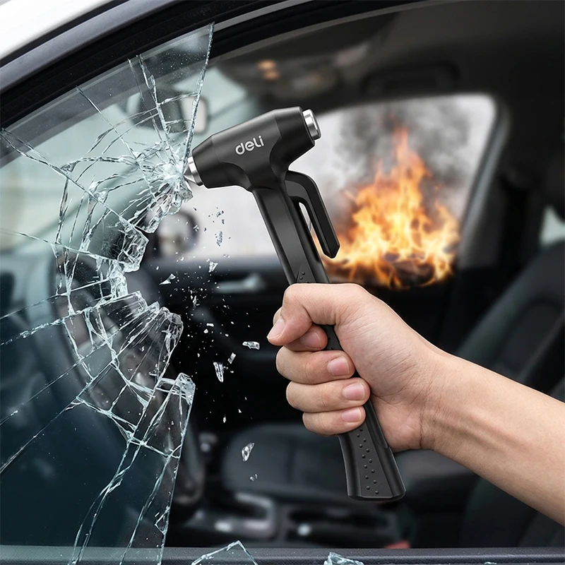 DELI Portable Car Safety Hammer Emergency Escape Tool Window Breaker Seat Belt Cutter for Car Drivers Vehicle Emergency Safety view 3