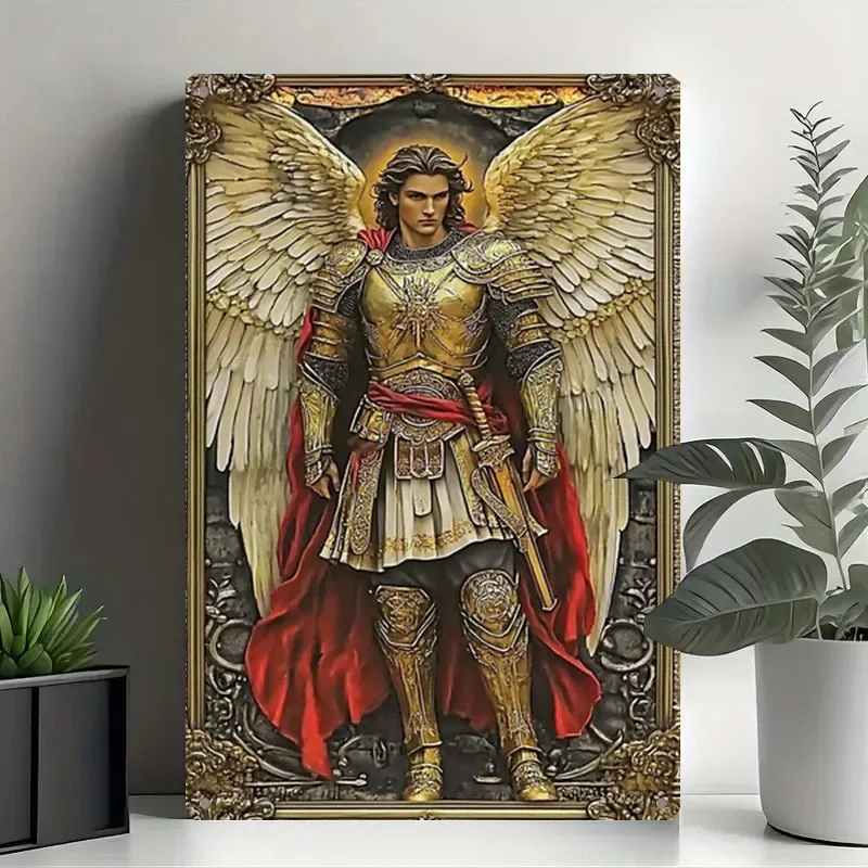 

1pc Archangel Michael Aluminum Wall Art, 8x12 Inches - Majestic Golden-Winged Warrior Design, Decorative Metal Plaque for Home