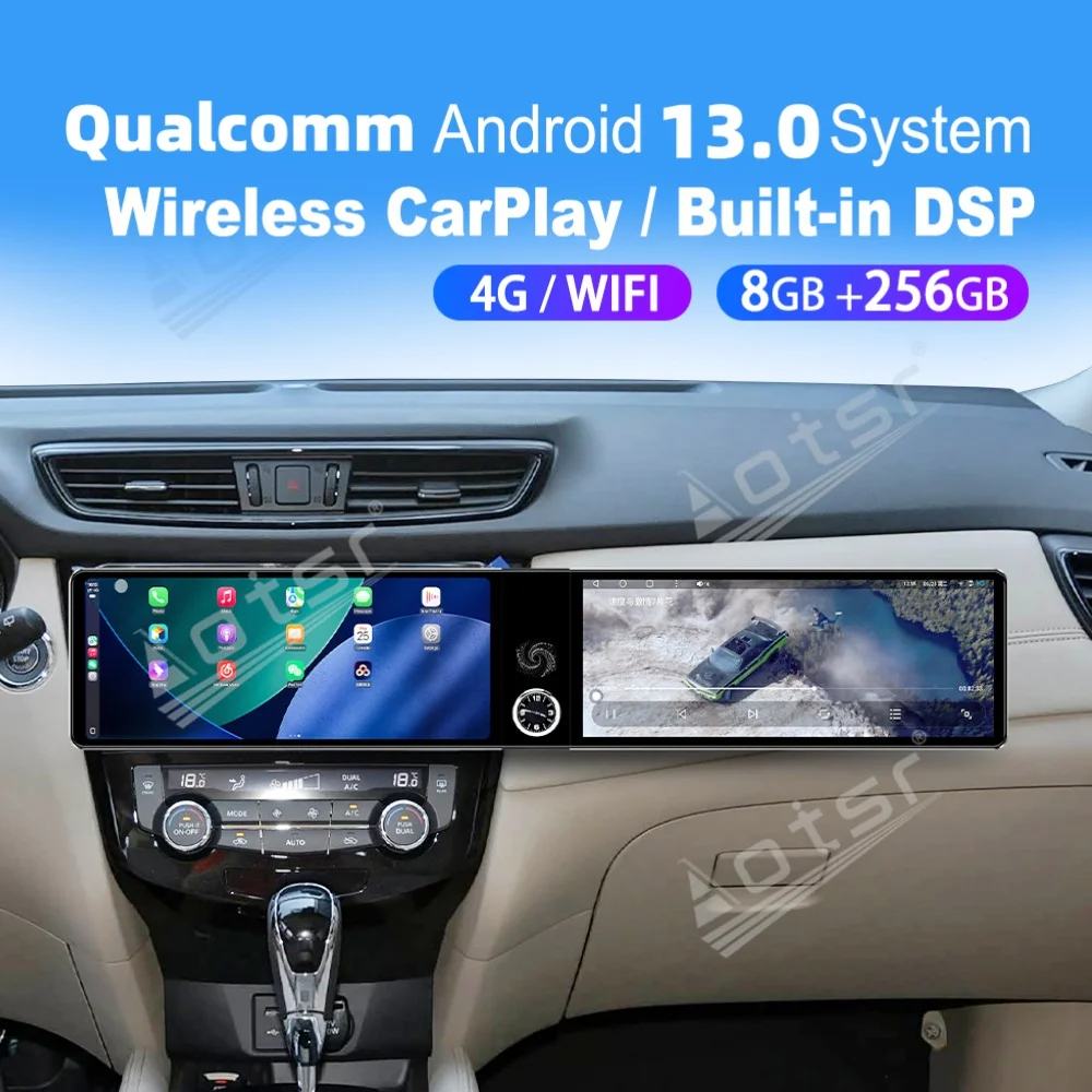 

Двухэкранный мультимедийный автомобильный GPS-ресивер Qualcomm Carplay Android для Nissan X-Trail Qashqai 2014-2020