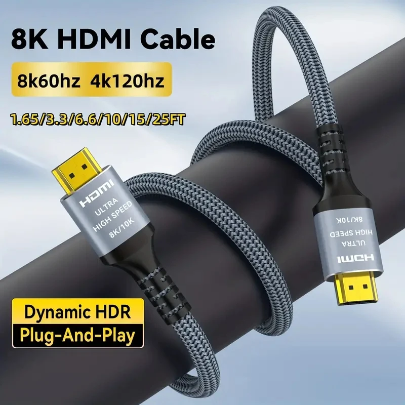 8K 10K HDMI Cable 2.1 2Pack 48Gbps High Speed HDMI 4K@120Hz 8K@60Hz, HDCP 2.2&2.3,eARC,HDR 4:4:4 Compatible for HDTV/PS5/Blu-ray