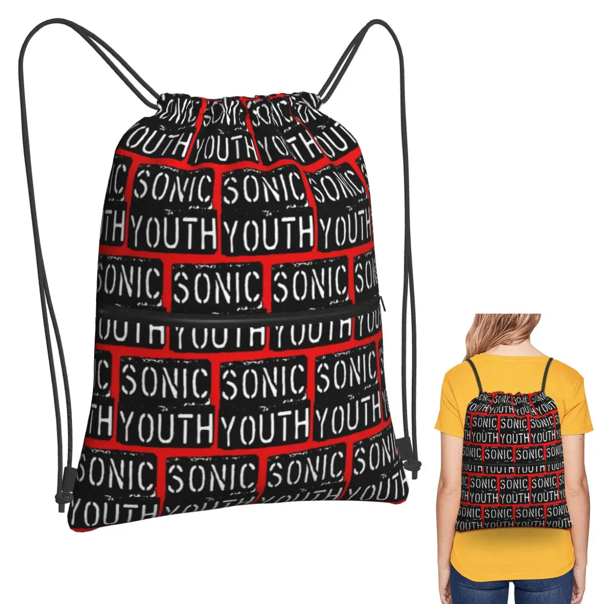 Sonic Youth Rock Band Punk Backpacks Fashion Drawstring Bundle Pocket Sports Bag Book Bags for Man Woman Students