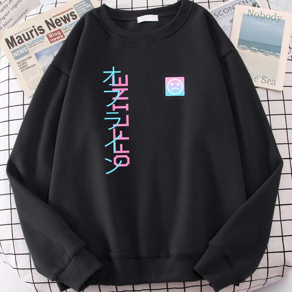 

Vaporwave Offline Japanese Classic Mens Streetwear Cartoon Fleece Clothing Casual O-Neck Sweatshirt Oversize Male Clothing