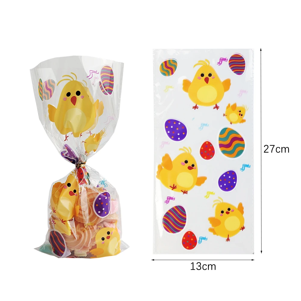 50Pcs Happy Easter Plastic Candy Bag Gift Pouch Cute Bunny Easter Eggs Packaging for Easter Gift Easter Decoration for Home 2024