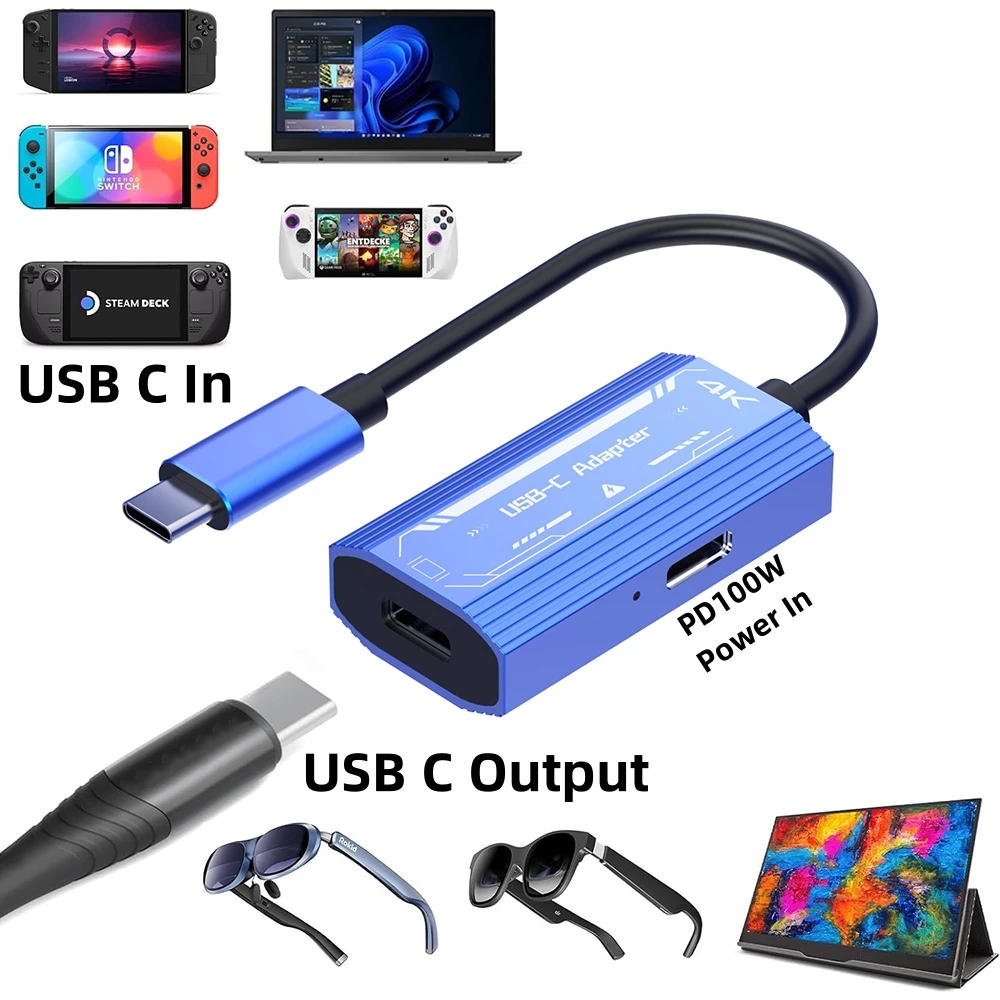 

Адаптер для смарт-очков Thunderbolt3 с USB C на 4K @ 60 Гц XREAL/vмебель One/RayNeo AR с PD100W для переключателя SteamDeck ROGAlly