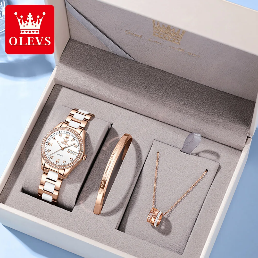 OELVS dameshorloge merk luxe roségouden diamant automatisch mechanisch horloge elegant waterdicht dameshorloge met keramische band