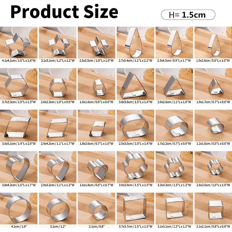 Afbeelding 4: LMETJMA 30 Stuks Mini Cookie Cutter Set met Doos Rvs Biscuit Cutters Vormen Sets Gebak Deeg Pie Fondant Cutter JT347