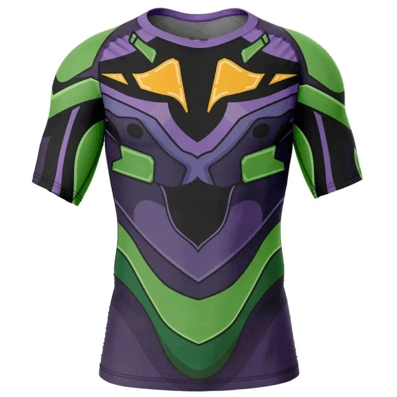 Evangelion Rash Guard Diving T-Shirt Shorts BJJ Boxing MMA Swimwear Men Summer Short Sleeve Surf Clothing Women GYM Tops Sports