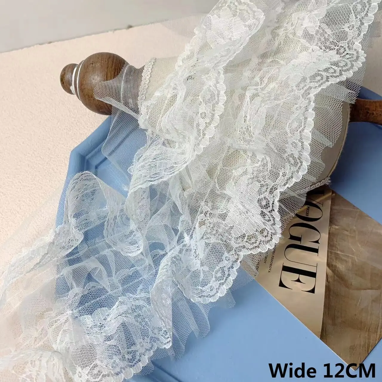 Tissu brodé en dentelle à quatre couches, maille plissée, bord à volants 3D, frange brodée, ruban, robe, rideaux, ourlets, bricolage, décoration de couture, 12cm de large