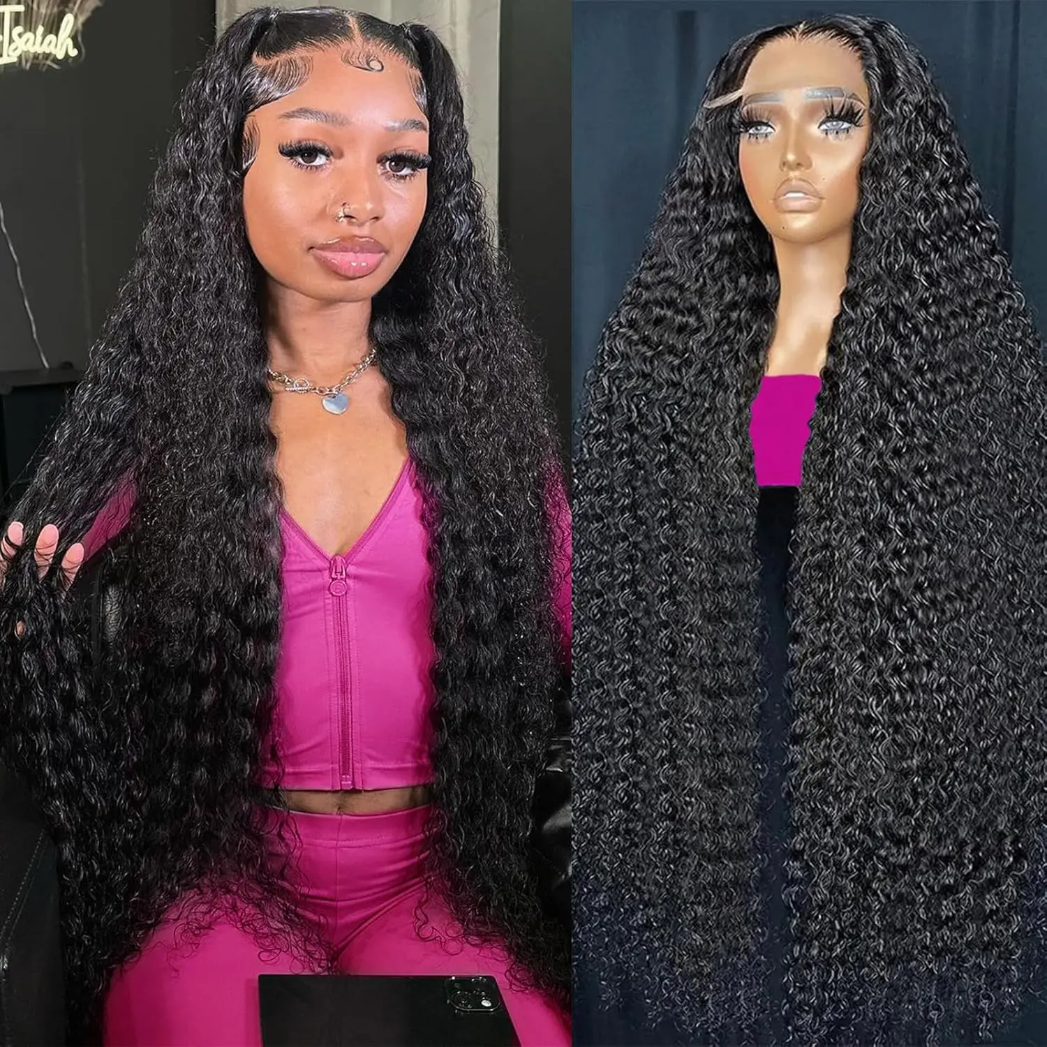 Perruque Lace Front Wig Deep Wave brésilienne naturelle, cheveux ondulés, 13x6 HD, 13x4, 30 pouces, 360 de densité, pour femmes