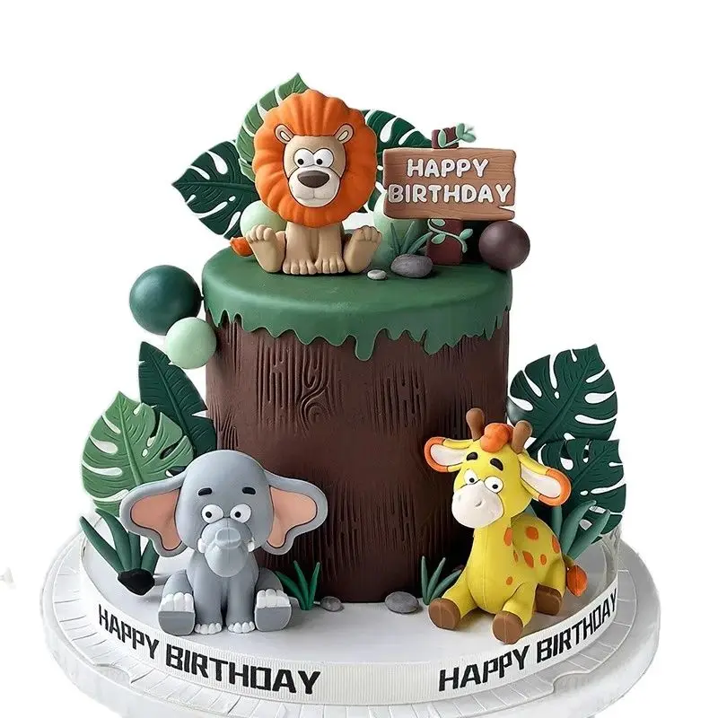 New Jungle Animals Cake Topper Kids Birthday Party Cake Decorations African Animals Lion Elephant Giraffe for Baby Shower Decor