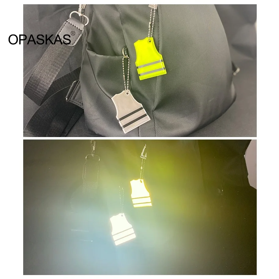 Safety Vest Shaped Reflective Keychain Luminous Key Rings For Children Bagpack Riding Safty Pendant Night Security Reflector