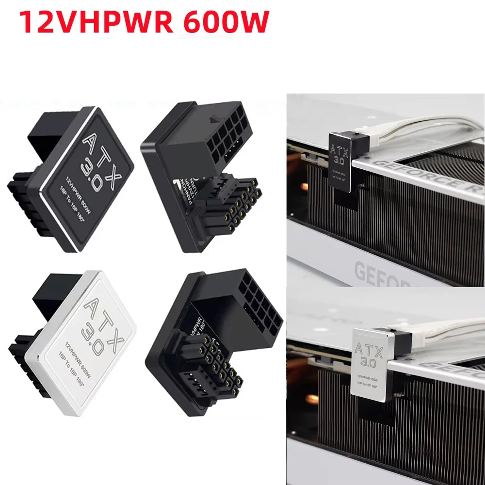 Pcie 5.0 RTX 4090 Graphics Card 600W Power Supply Cable Adapter ATX3.0 12VHPWR 12+4Pin Male To Female 180 Degree Turn Connectors