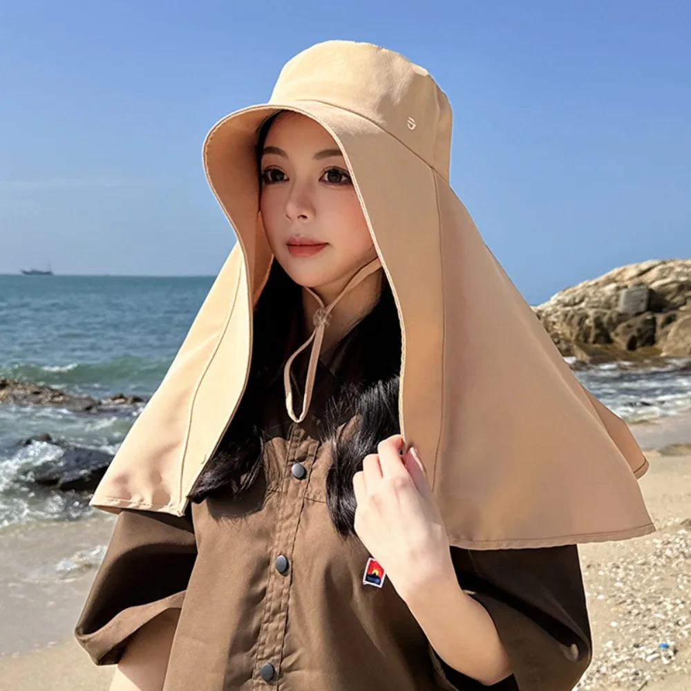 

Wide-Brimmed Shawl Fisherman Hat Full Face Sun Protection Sunscreen Sunshade Sun Hat Soft Thin Neck Protection Cap Outdoor