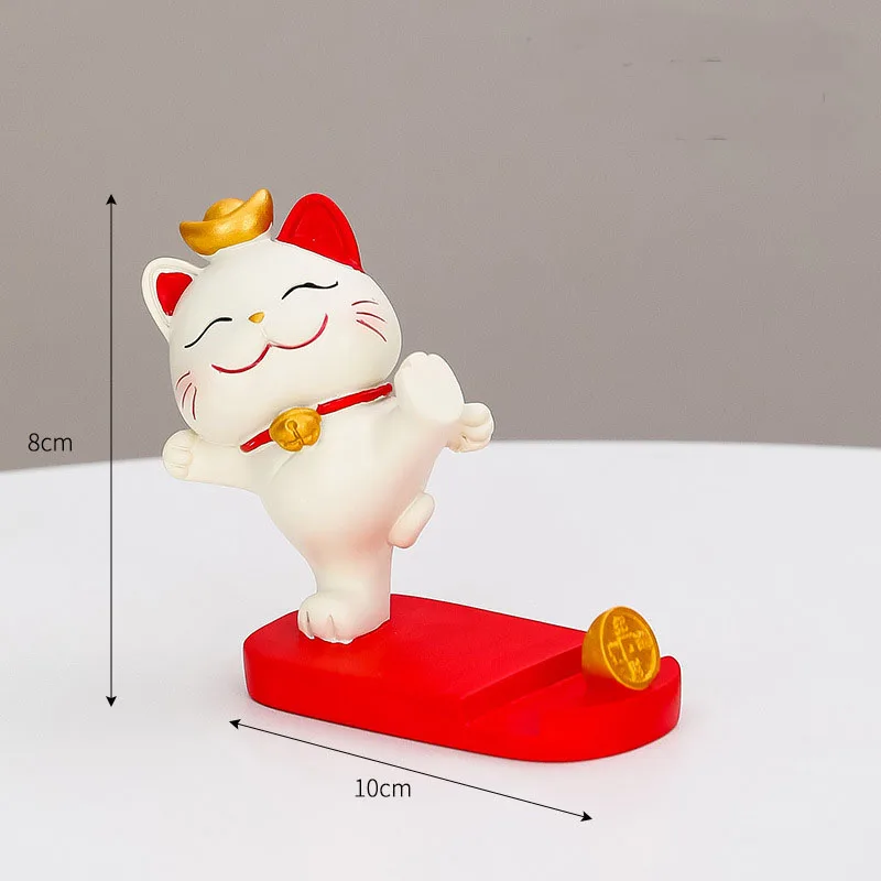 Cute Resin Lucky Cat Mini Doll  Phone Holder Bookshelf  Desktop Decor Office  Bedroom Accessory Cabinet Decoration