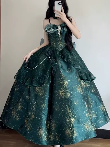 Sukienka wieczorowa damska Dophee Lolita Flower Wedding, zielona sukienka na ramiączkach, długa, elegancka, seksowna, z odkrytymi ramionami, na bankiet.