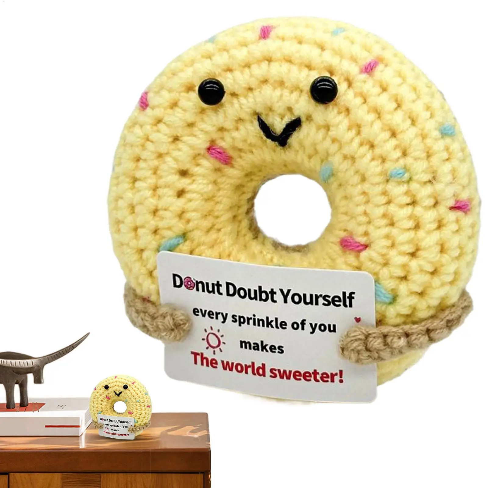 

Positive Crochet Positive Crochet Donut Dolls Inspirational Plush Toy with Card for Girls Teachers Students Women Car Workplace