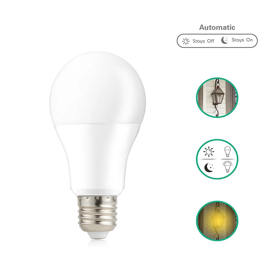 

Светодиодная лампа E27 датчика управления светом 9W 12W 15W AC85-265V День Ночь свет Автоматическое включение / выключение Сумен на рассвет лампа для садового освещения