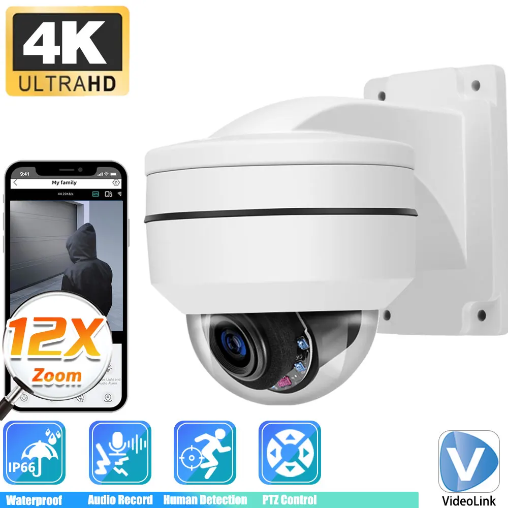 

12X Optical PTZ Zoom 4K 8MP 5MP POE IP Camera Metal Dome Audio Record Outdoor IP67 Waterproof Surveillance Camera Videolink