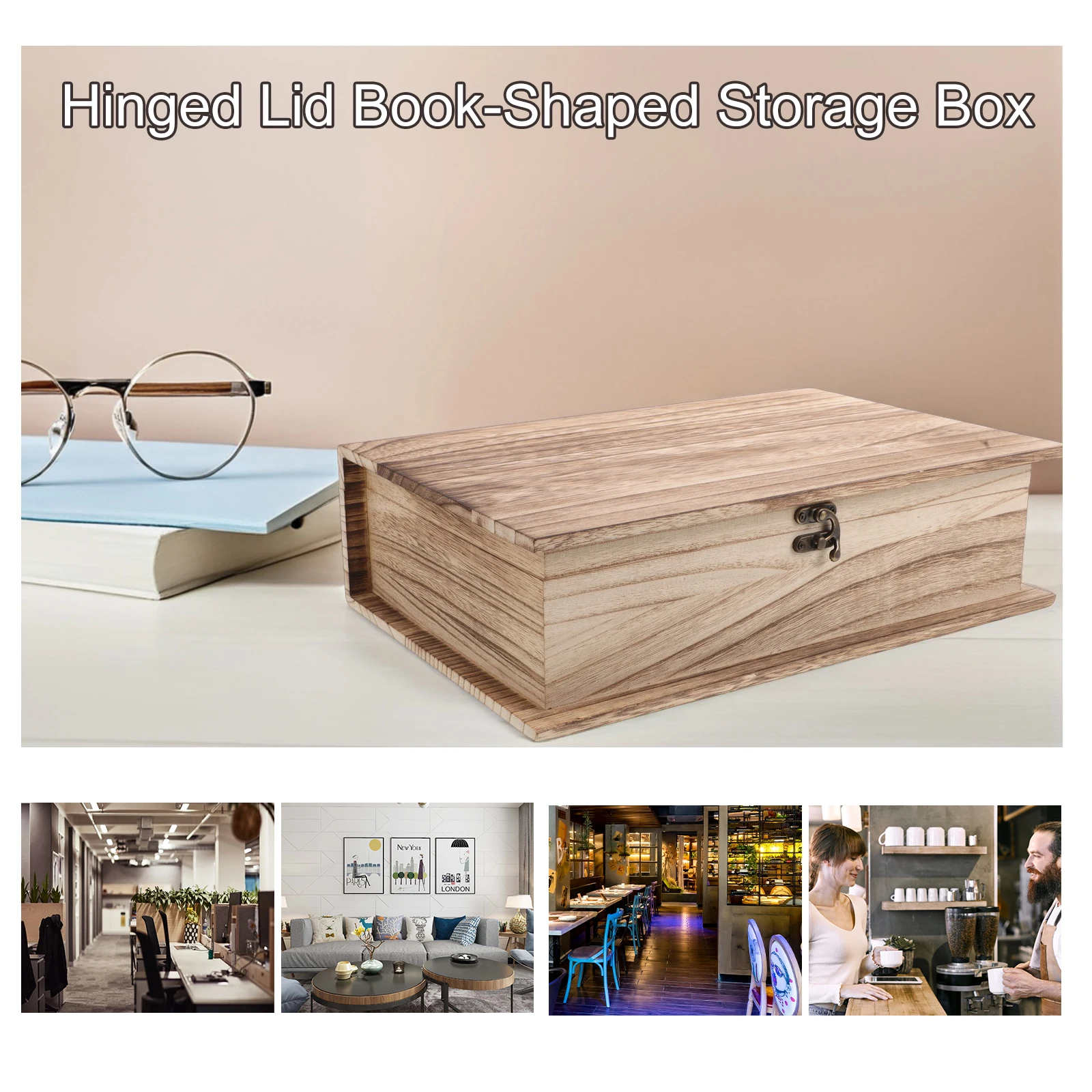 

Wooden Bible Box Hinged Lid Storage Case Light Brown Keepsake Vintage Rectangular Storage Large Capacity Wooden