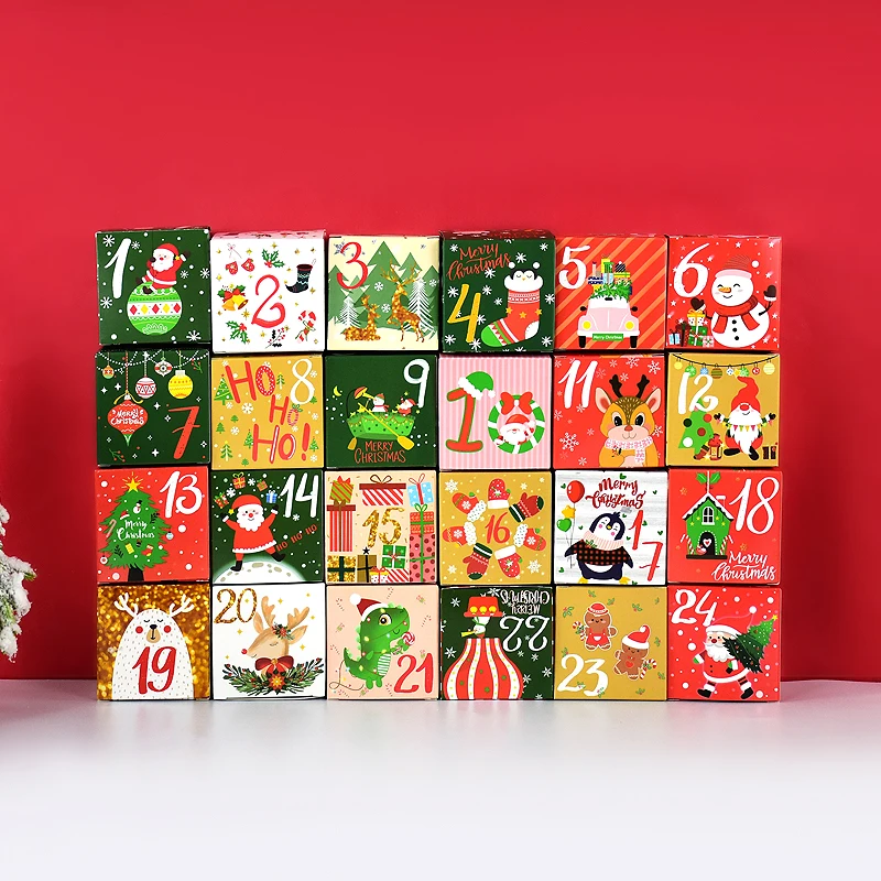 Calendario de Adviento de Navidad de 24 dígitos, embalaje de regalo, caja de dulces, recuerdos de Papá Noel, Cajas de Regalo de papel Kraft para el hogar, regalos de Año Nuevo para niños