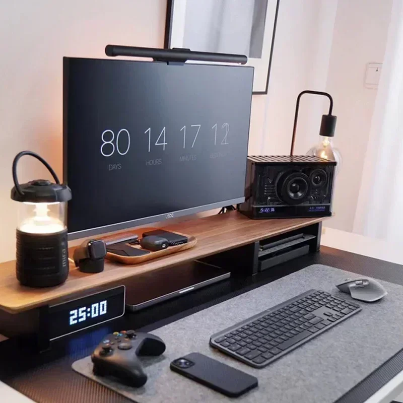 

Minimalist and Modern Stable Walnut Monitor Increase in Height Rack Solid Wood Monitor Stand Desktop Computer Storage Shelf