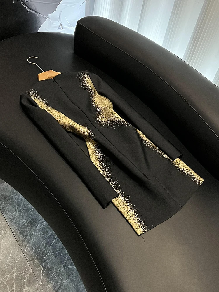 Ele Sexy Long Sve round Ne Golden Emed adient Color Tight Fit Bodycon Dr Cintura alta Commute Sle Mujer F...