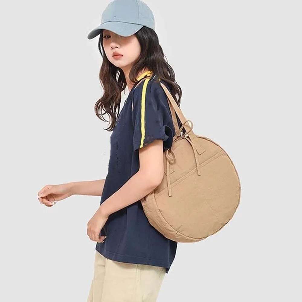 

Круглая сумка на плечо в японском стиле из ткани Оксфорд, однотонная сумка большой вместимости, портативная повседневная женская сумка с защитой от брызг воды