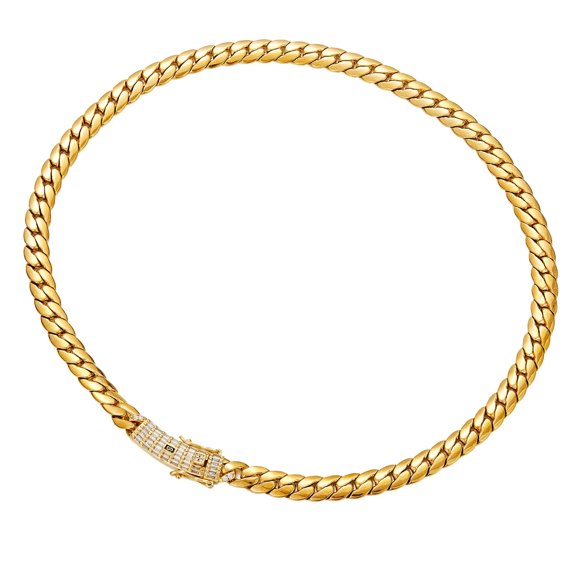 Men\'s Hip-hop Style 18k Gold Vacuum Plated Bracelet. Width 9.6mm Stainless Steel Riding Crop Chain Encryption Choker Accessory