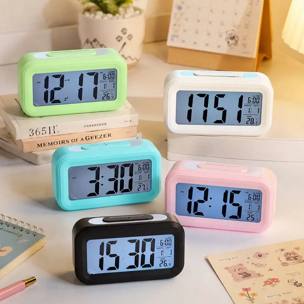Multifunctional Digital Alarm Clock Backlight Display Adjustable Luminous Mode Desktop Alarm Clock Thermometer LED Alarm Clock