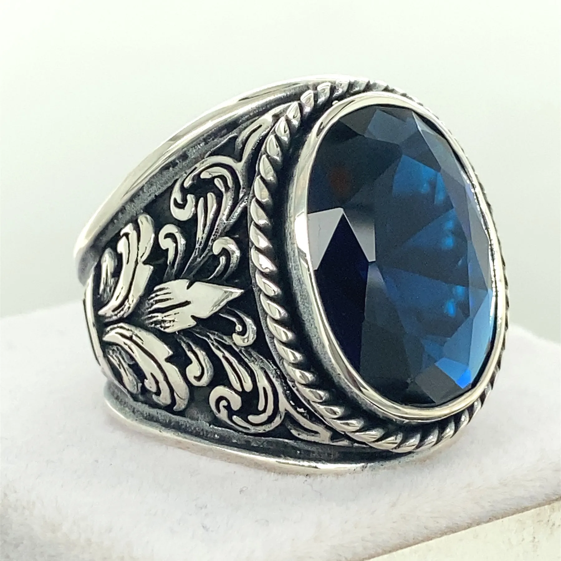 

Men Handmade Ring , Sapphire Stone Ring , Zircon Stone Ring , Ottoman Style Ring , 925k Sterling Silver Ring , Gift For Him