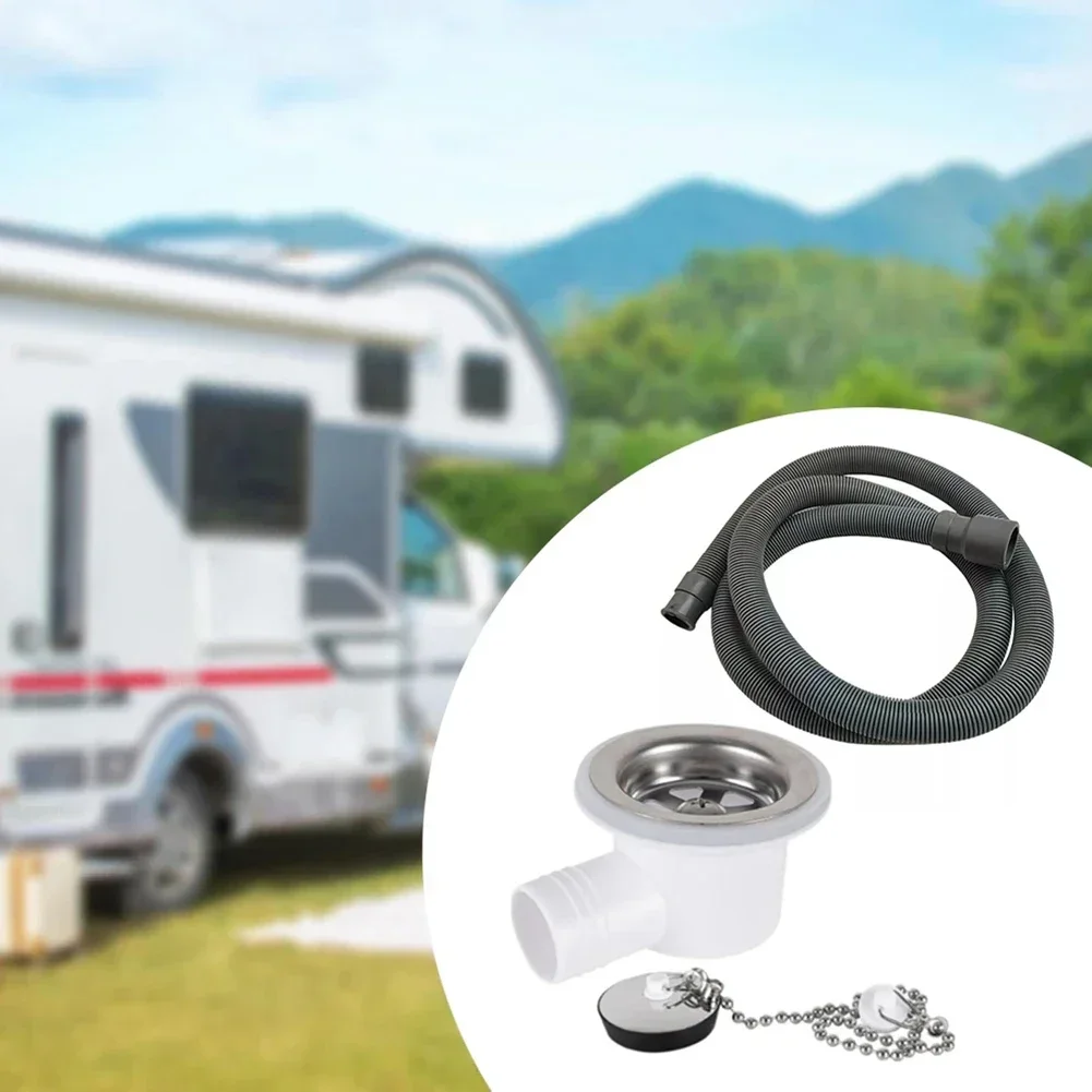 

RV Sink Drain With 2M Hose Leak-Proof Sink Drain Connector Hose Adapter RV Sink Drainer ABS Stainless Steel Vehicle Parts