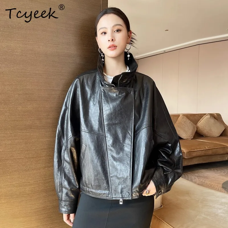 Tcyeek Real Leather Jacket Women Spring Autumn Clothes Oil Wax Cowhide Motocycle Coat Woman Fashion Outerwears Куртка Кожаная