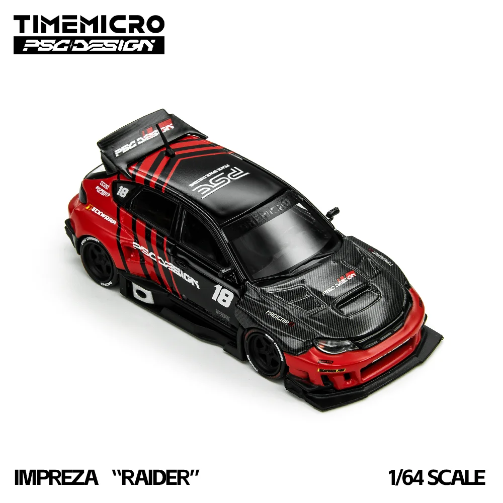 Prévente*TimeMicro 1:64 Impreza Raider Rouge et Noir, modèle de voiture en métal moulé sous pression, véhicule en alliage de simulation pour collection, diorama et exposition.