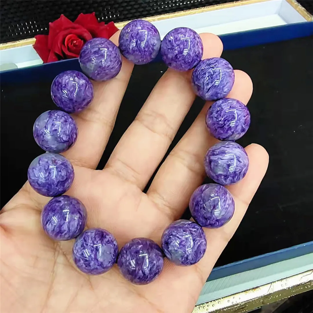 

16mm Natural Purple Charoite Stone Bracelet For Women Lady Men Love Healing Gift Crystal Beads Gemstone Strands Jewelry AAAAA