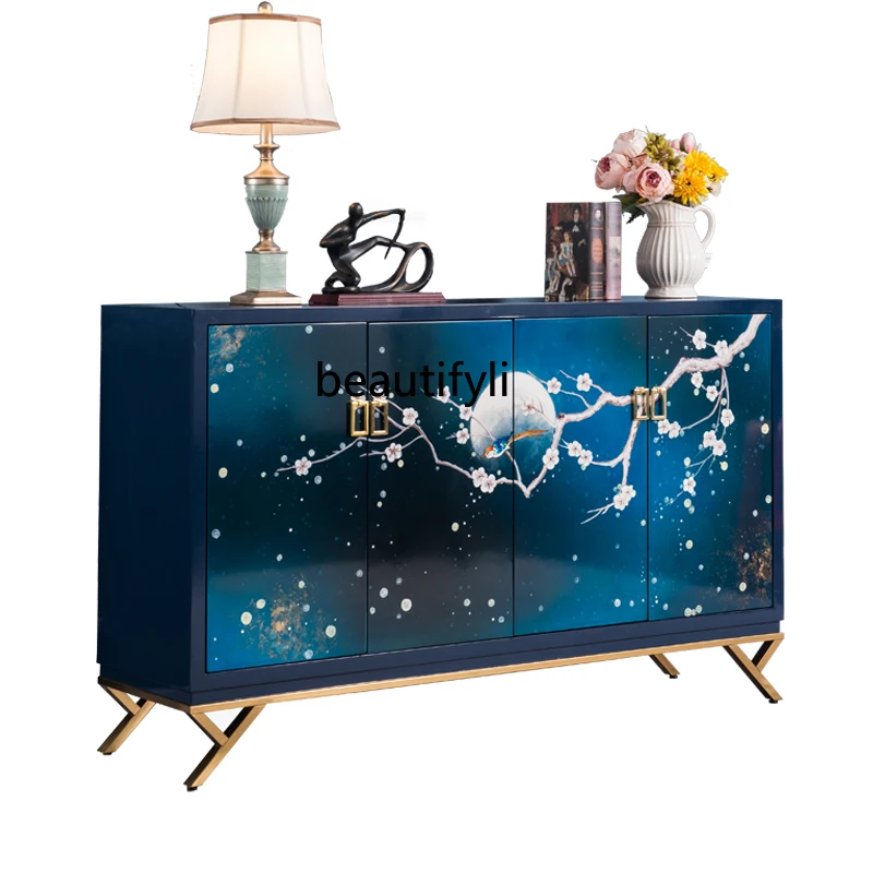 

New Chinese Style Sideboard Cabinet Light Luxury Partition Painted Stainless Steel Shoe Cabinet