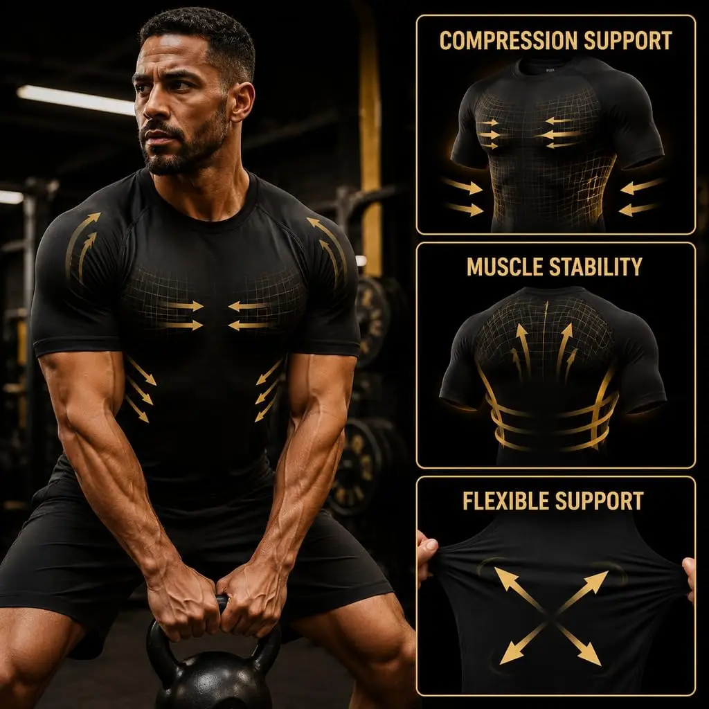 1/2/5er-Pack Herren-Kompressionsshirt, Kurzarm, Schnelltrocknend, Atmungsaktiv, Sportunterwäsche mit Stretchmaterial für Fitness und Laufen – Detail 6