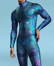 3D Printed Cosplay Costume Men Front Zipper Multicolour Zentai Bodysuit Halloween Party Jumpsuits Carnival Holiday Outfit