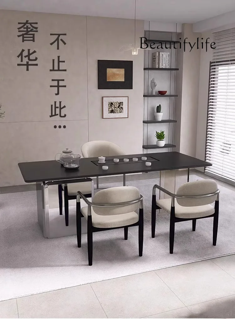 Italian high-end rock slab tea table and chair combination household balcony acrylic tea table