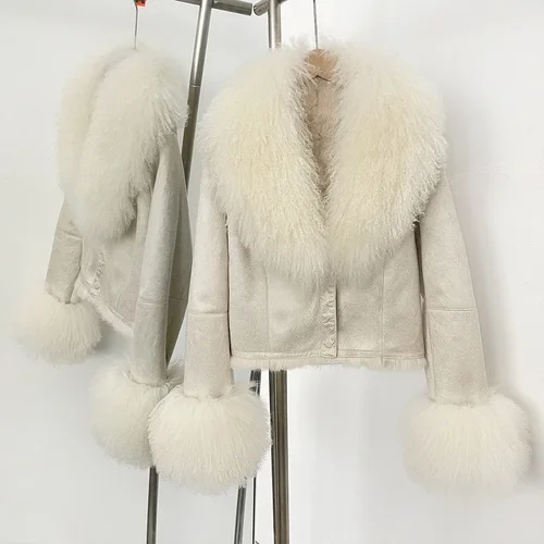 Imagen 2 del producto Abrigo de piel de oveja mongol auténtica 2025 Otoño Invierno gamuza mujer con manga larga nueva llegada chaqueta de piel de conejo de invierno