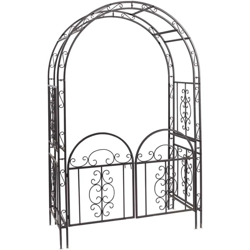 Garden Arch,Arch Metal Outdoor Garden Arbor Double Gate  84Hx 53W X 23D Black Trellis Lattice Climbing Plants,Wedding Arches