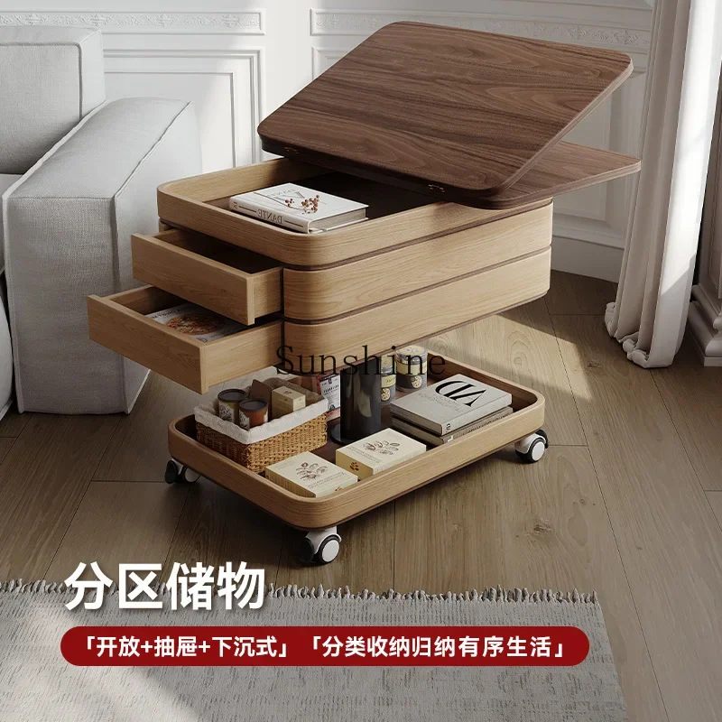 Multifunctional small apartment cream wind solid wood folding sofa side few trolleys