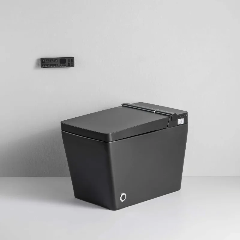 

Black White Square Smart Floor-Mounted Toilet Modern Pan High-Tech Bidet Features Sleek Design Luxury Bathroom Upgrade Toilet
