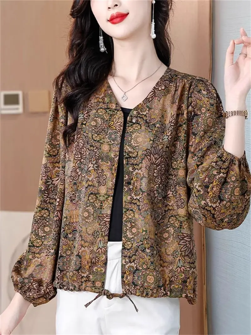 Women's Boho Chic Floral Shirt Summer Loose Fit Long Sleeve Blouse Oversized Top Lightweight Sun Protective Casual Tops G561