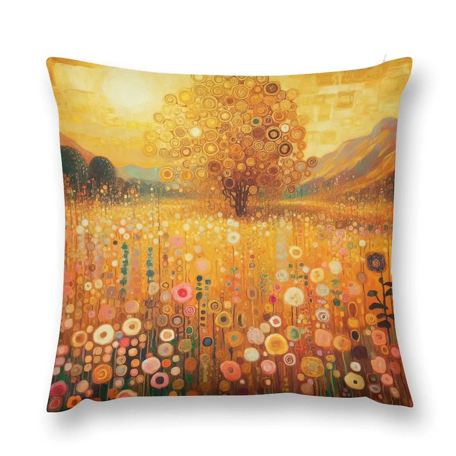 Klimt Flower Garden Gold Throw Pillow Cushion Cover Luxury ornamental pillows luxury home accessories pillow