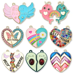 2 Pairs Fashion Best Friends Heart Love Couple Pendant Charm For Couple Necklace Bracelet Key Chain DIY Handmade Jewelry Gift