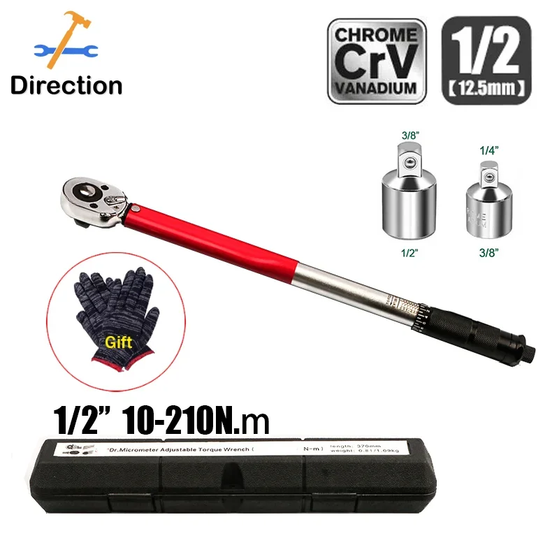 

10-210N.m Torque Wrench 1/2" Precise Reversible Ratchet Torques Key Professional Bicycle Motorcycle Car Automotive Tool