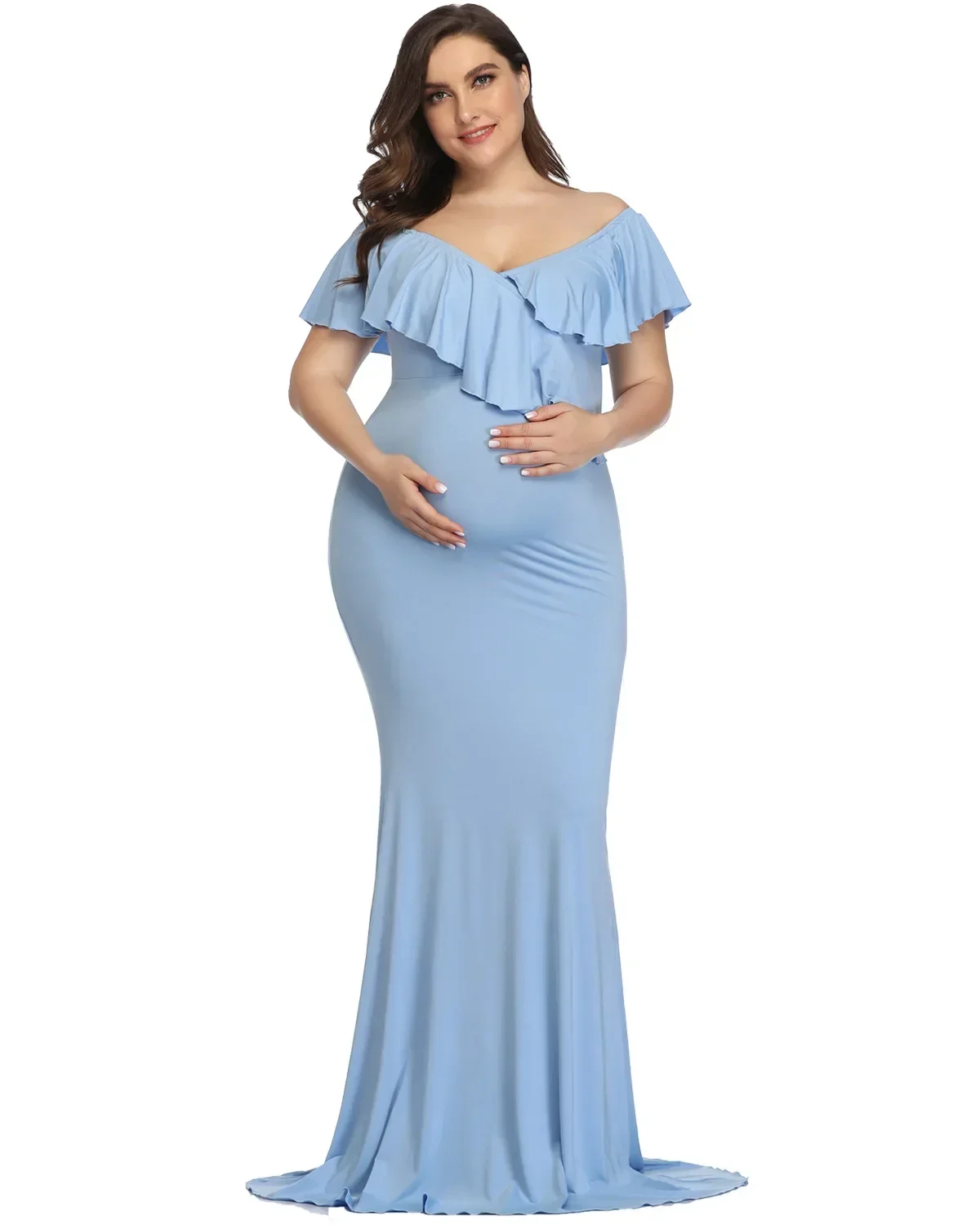 

New Maternity Dresses Maternity Photography Props Plus Size Dress Elegant Fancy Cotton Pregnancy Photo Shoot Women Long Dress