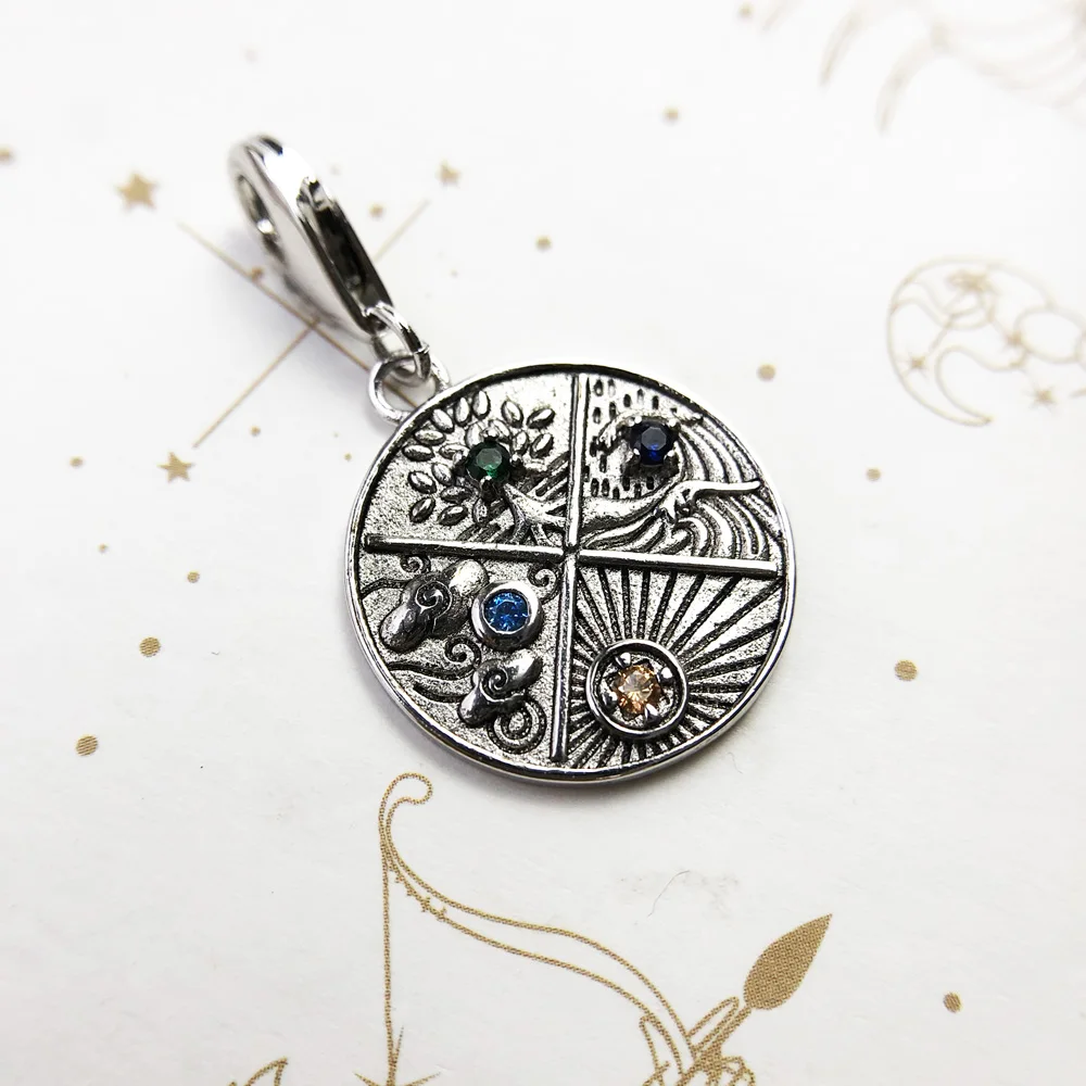 Erde, Wasser, Luft, Feuerelemente, 925er Sterlingsilber, baumelnder Charm-Anhänger für Damen und Herren, edler Schmuck – Detail 4