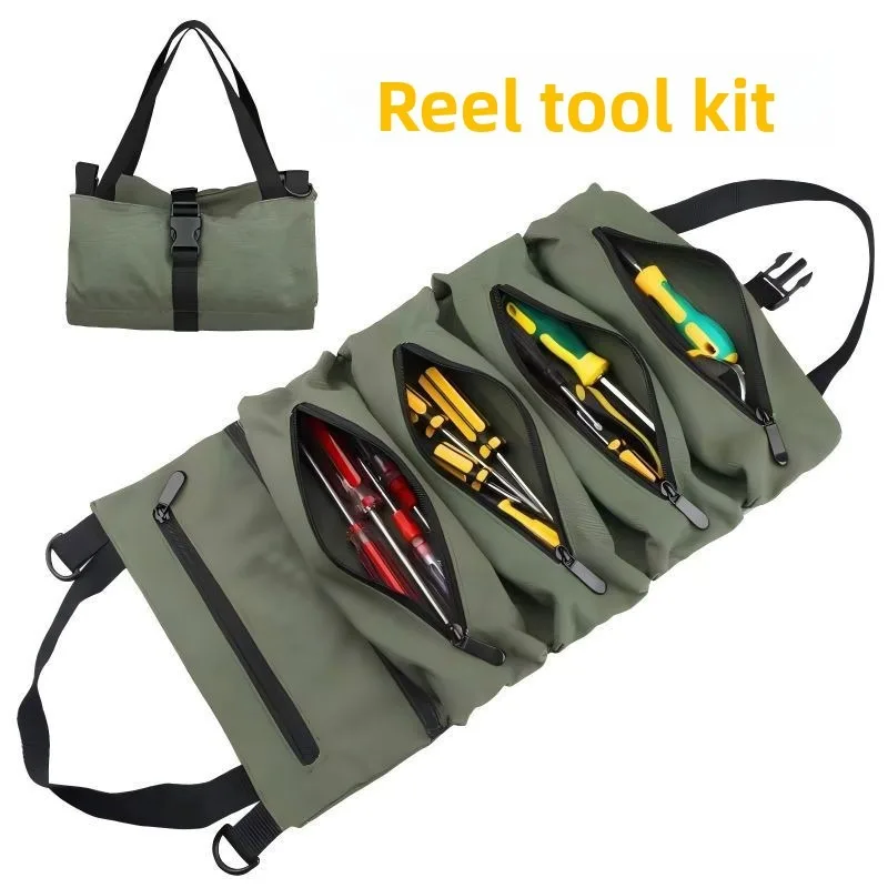 Heavy-Duty Roll-Up Tool Bag - Oxford Fabric Multi-Tool Organizer All-in-One Garage Storage for Mechanics/Electricians/Carpenters