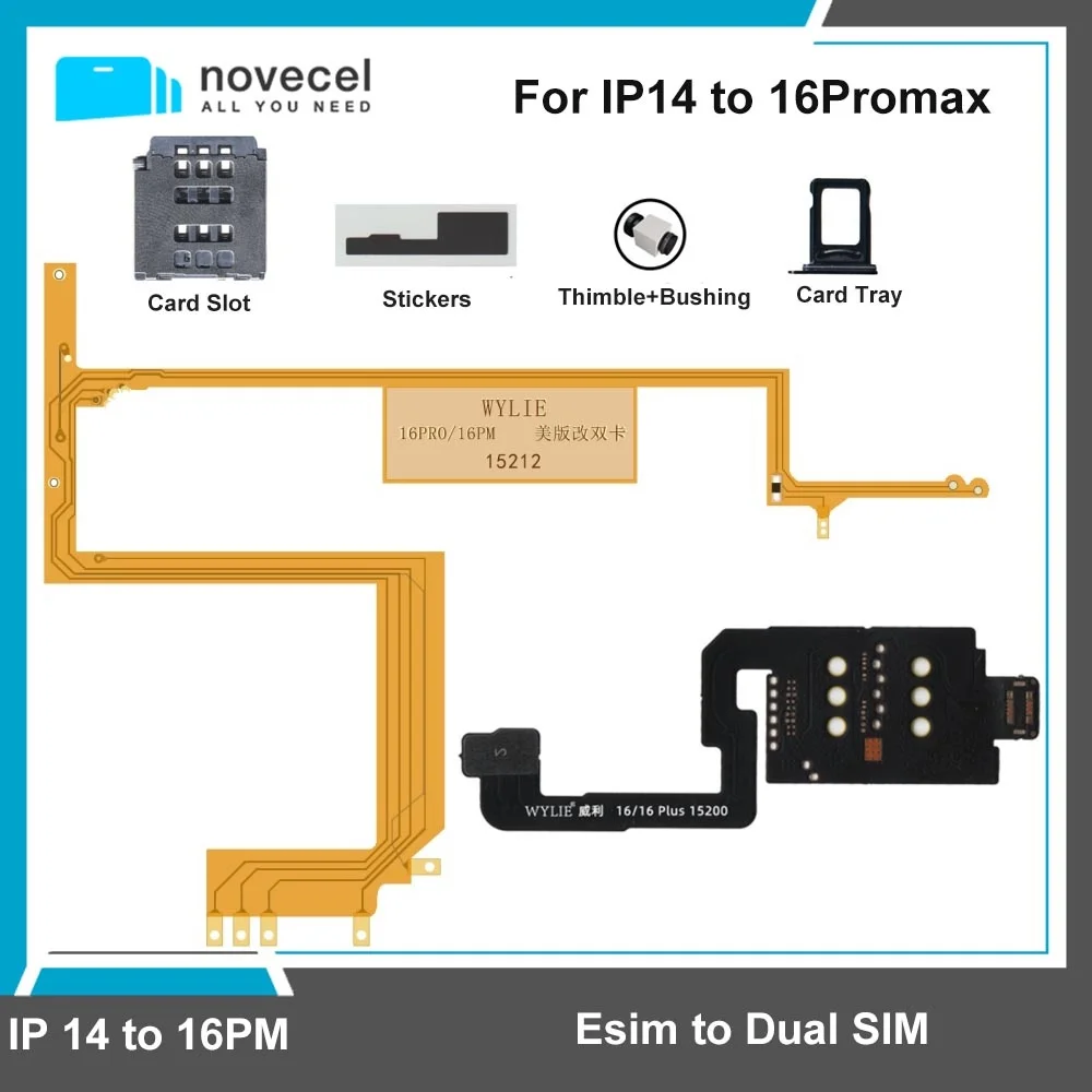 WYLIE New Single To Dual SIM Card Cable for iPhone 16 Pro Max 15 14 Plus Pro Esim to Dual SIM No Need Separate No Damage Flex